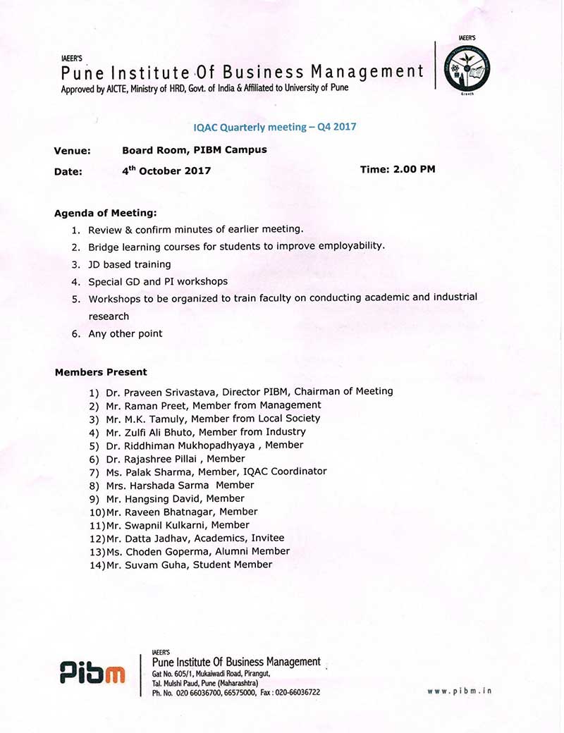 IQAC Meeting Q4 Oct 2017